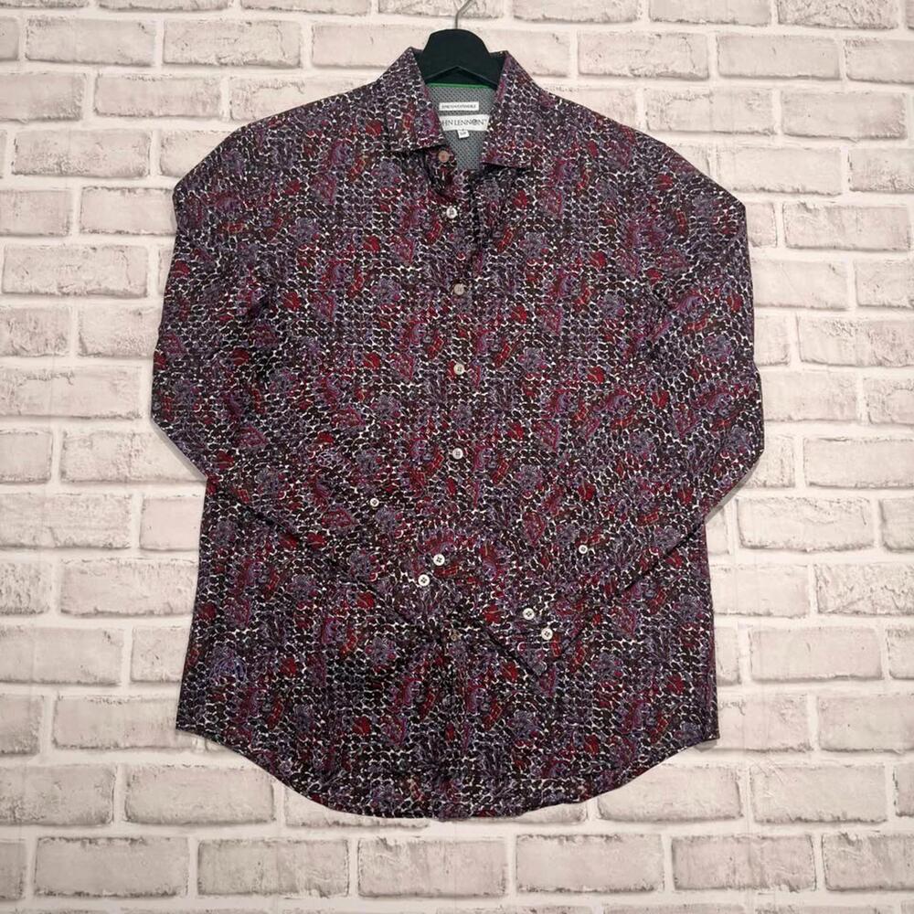 John Lennon Stretch Paisley Pattern Dress Shirt Men's S The Beatles